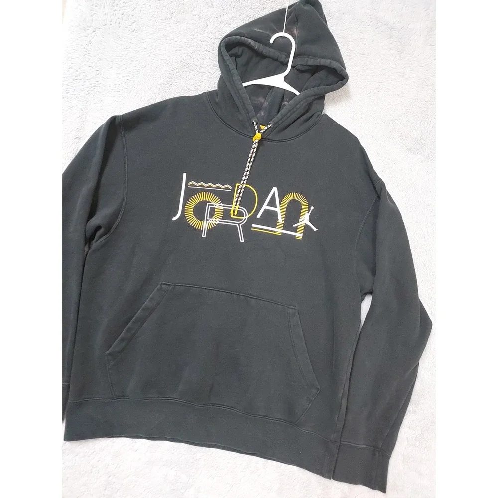 Jordan Pullover Mens Large Grunge Jumpman Hoodie Black Bleach Spots Nike Faded