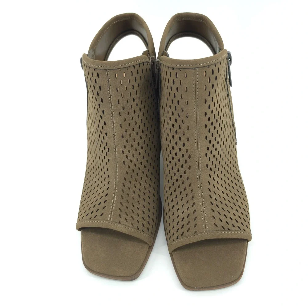 indigo rd. Womens ZENEVA Bootie Taupe Size 8M Perforated Block Heel