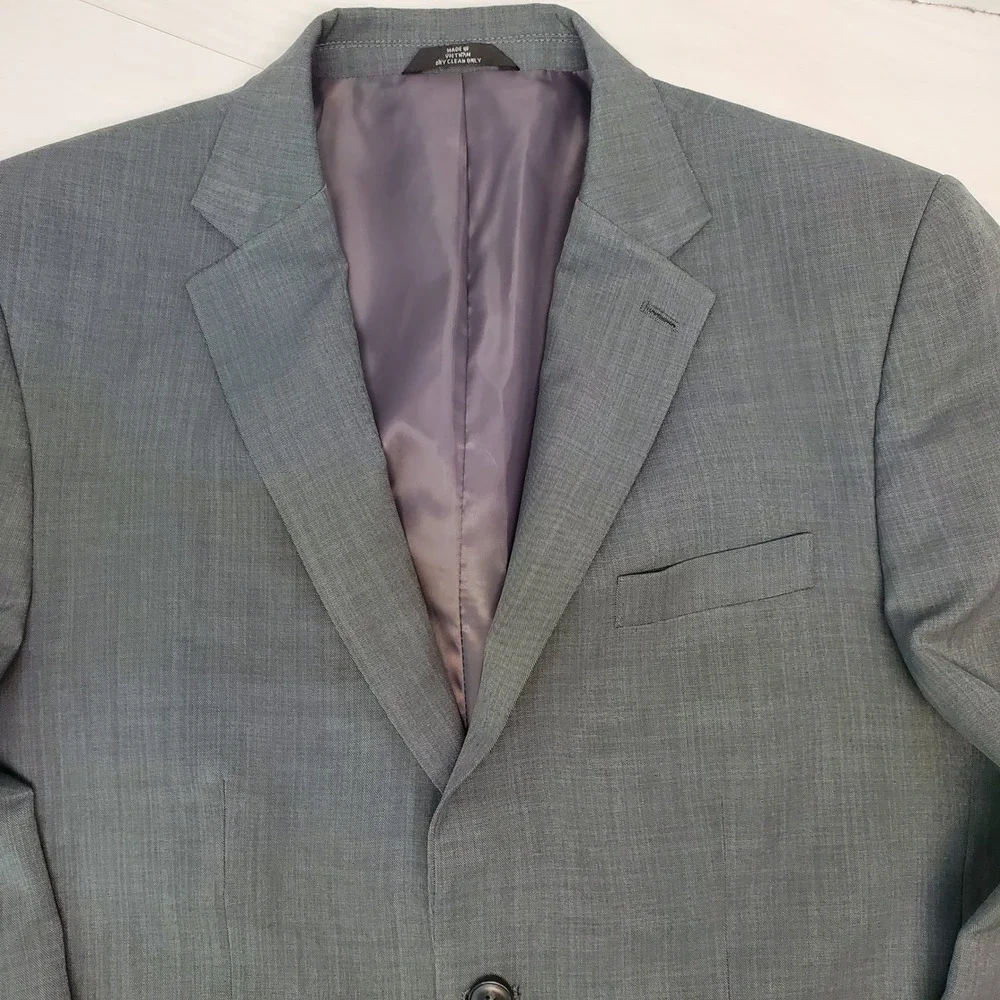 Haggar Mens 42R Gray Travel Performance Suit Jacket Classic Fit 2-Button Blazer