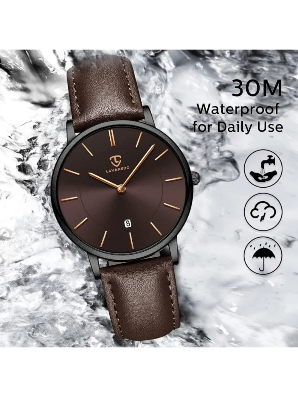 Men's Coffee Brown Leather Strap Analog Minimalist Fashion Simple Wrist Watch