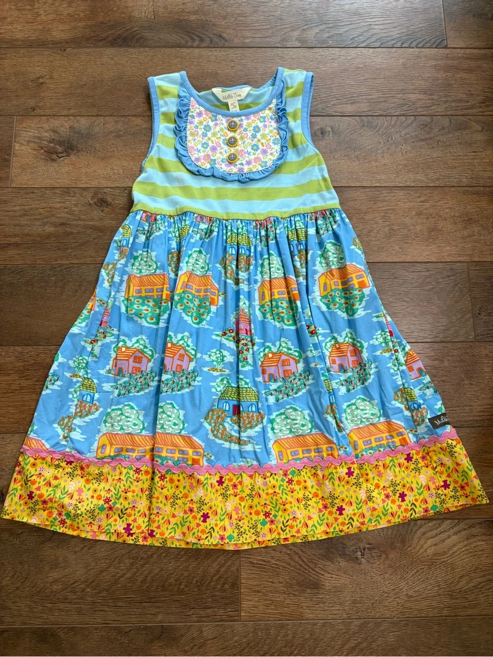 Matilda Jane Blue, Yellow & Green Patchwork Village Dress size 6