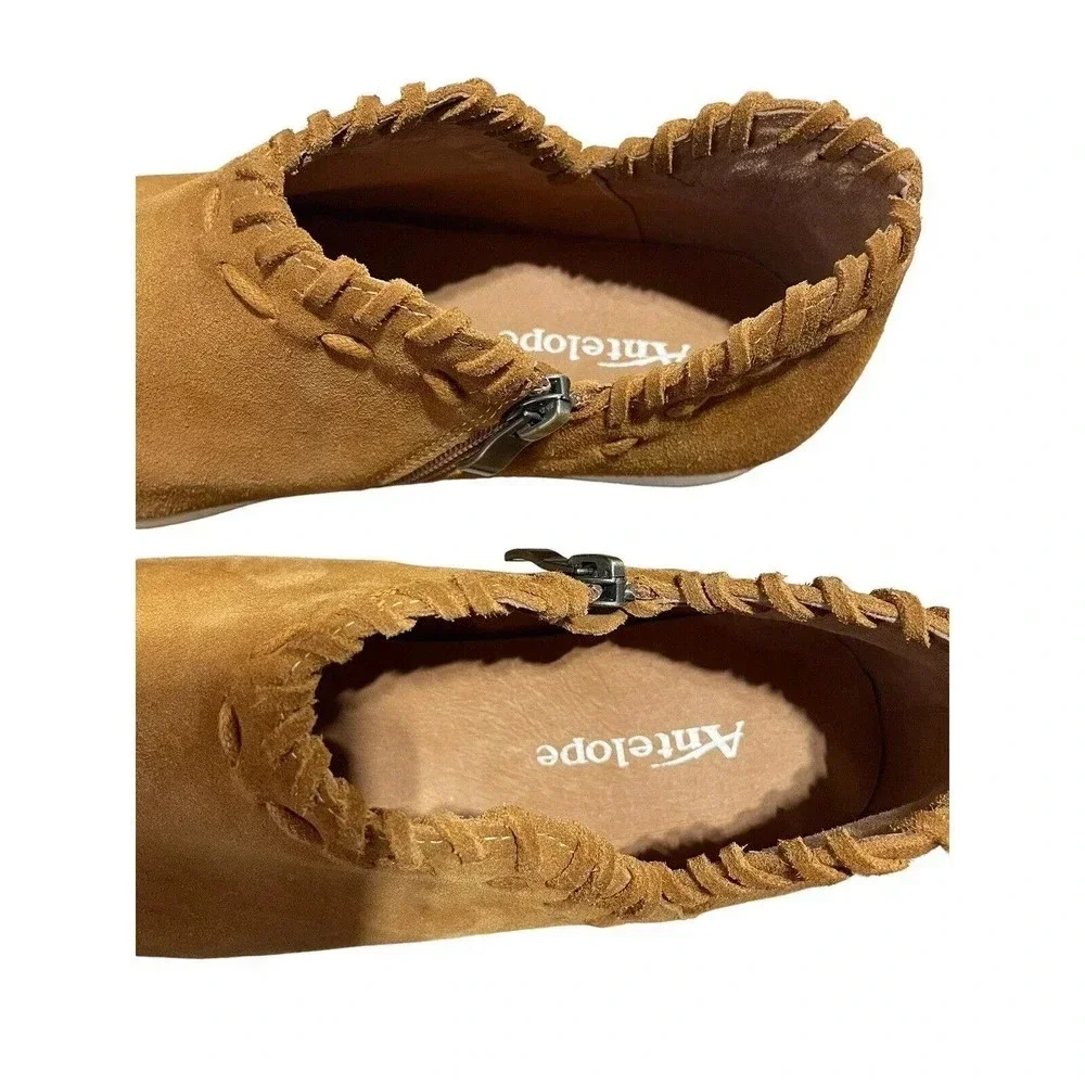 Antelope Womens J63 Scotty Suede Leather Booties EU 40 US 9 Cognac Brown