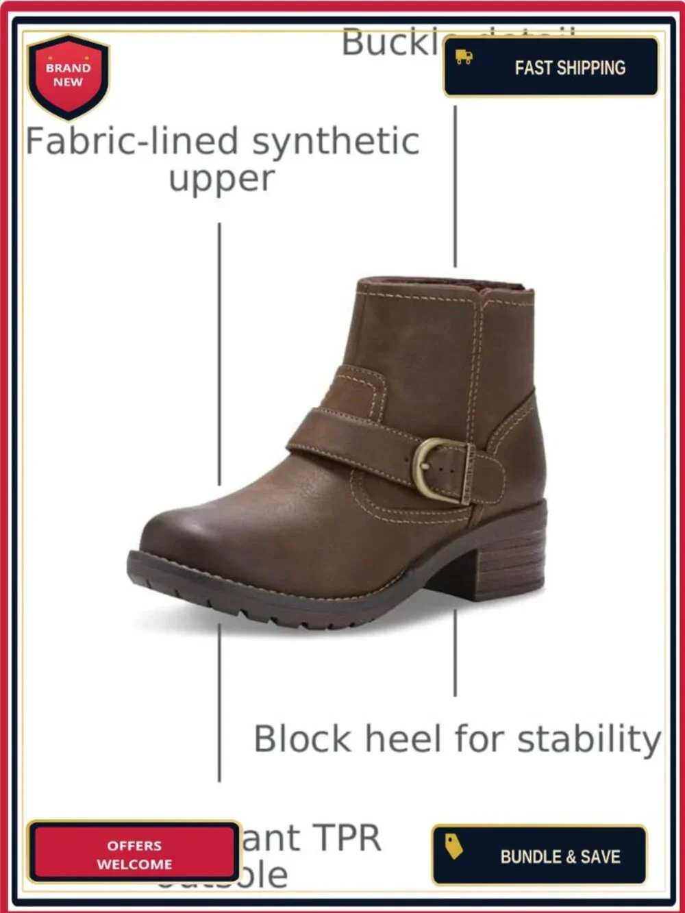 Eastland Peyton Women's Ankle Booties, Chelsea Boots with Back Zipper, Memory