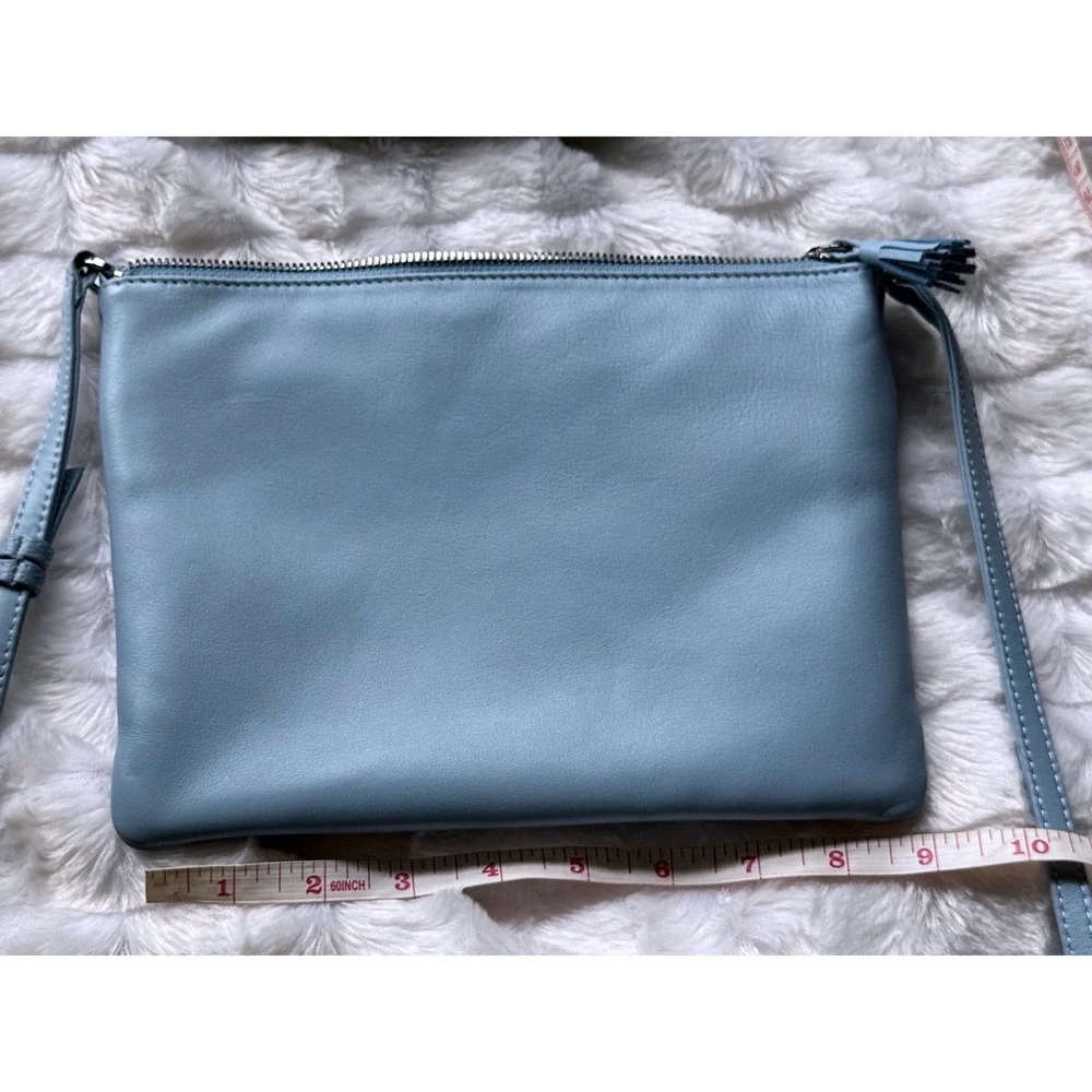 ili New York Baby Blue Leather RFID Crossbody Bag Tassel Zip Top Slim Purse
