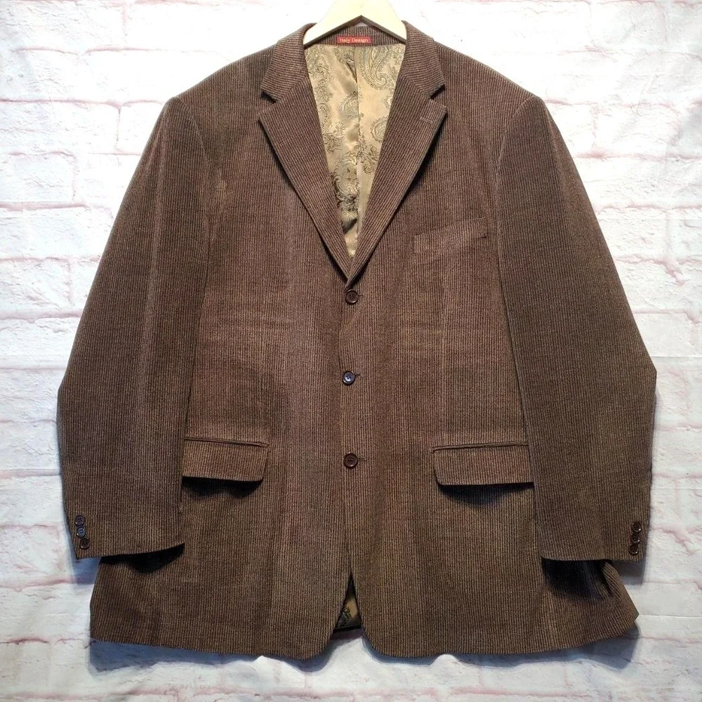Mantoni Corduroy Blazer Mens 52 Brown Super 140s Wool Three Button Sport‎ Coat