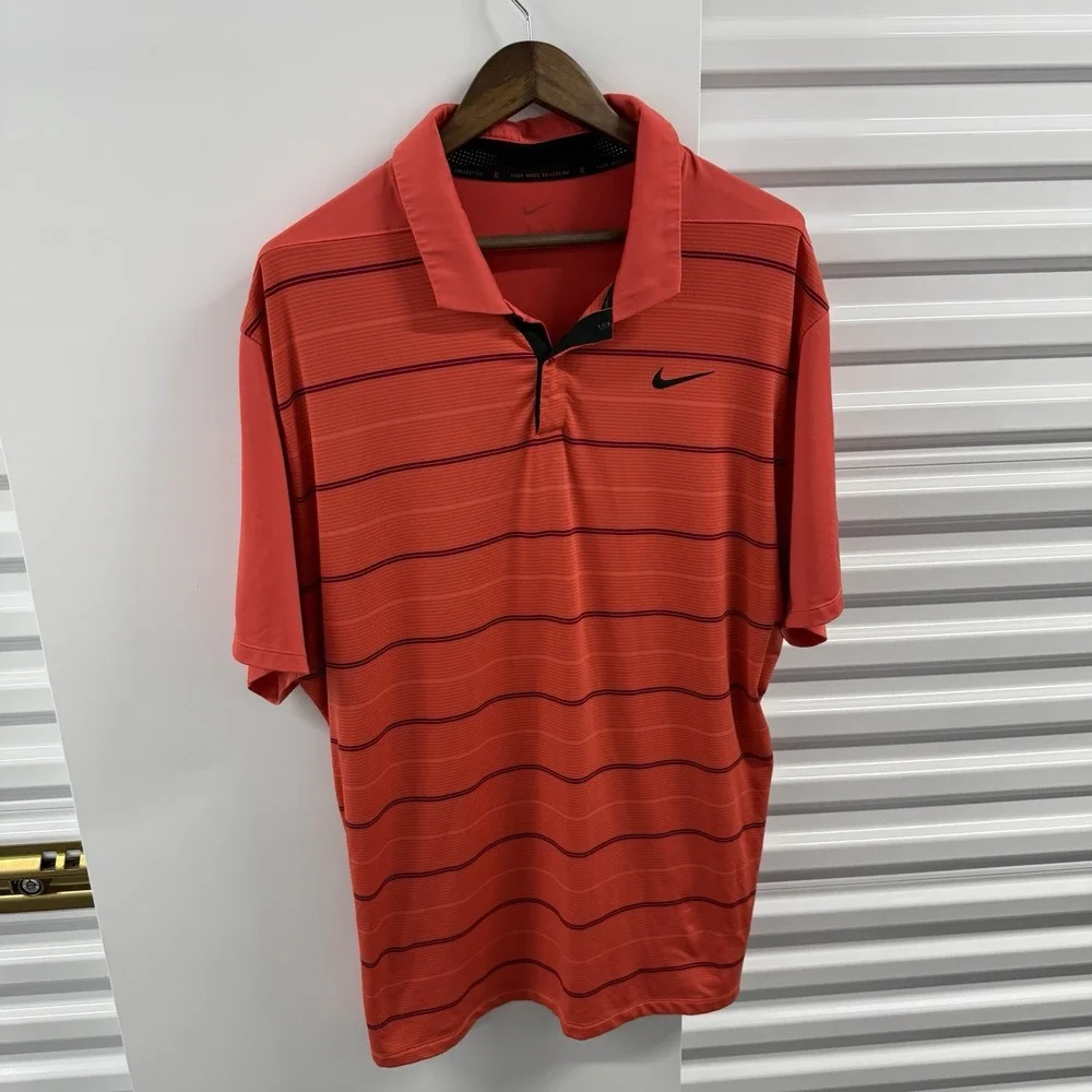 Nike Tiger Woods Collection Dri-FIT Golf Polo Shirt Mens 2XL Coral Stripe