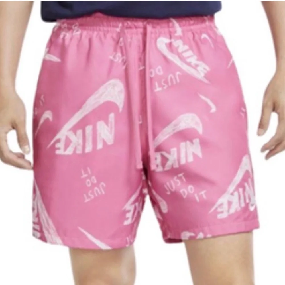 Nike Men's NSW Woven Flow Swoosh All Over Print Gym Swim Shorts Pink Sz XXL