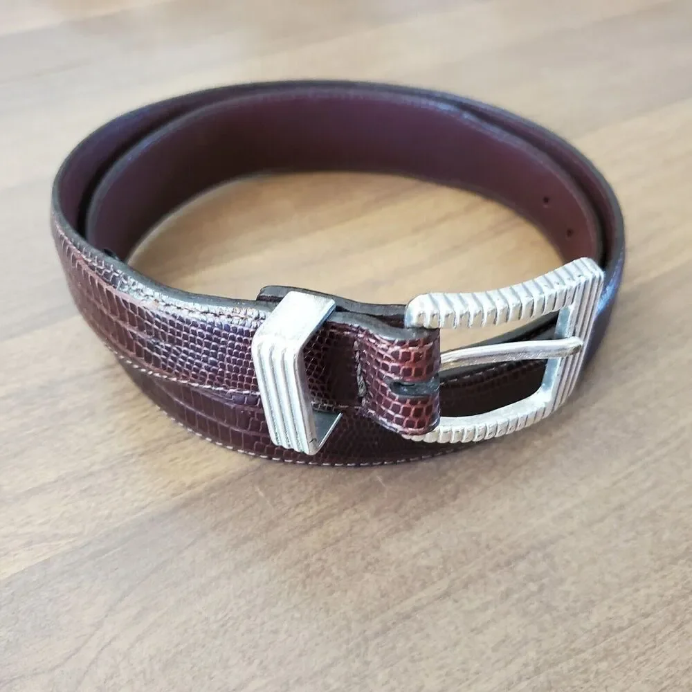 Vintage BRIGHTON Womens Brown Leather Reptile Embossed Belt 34