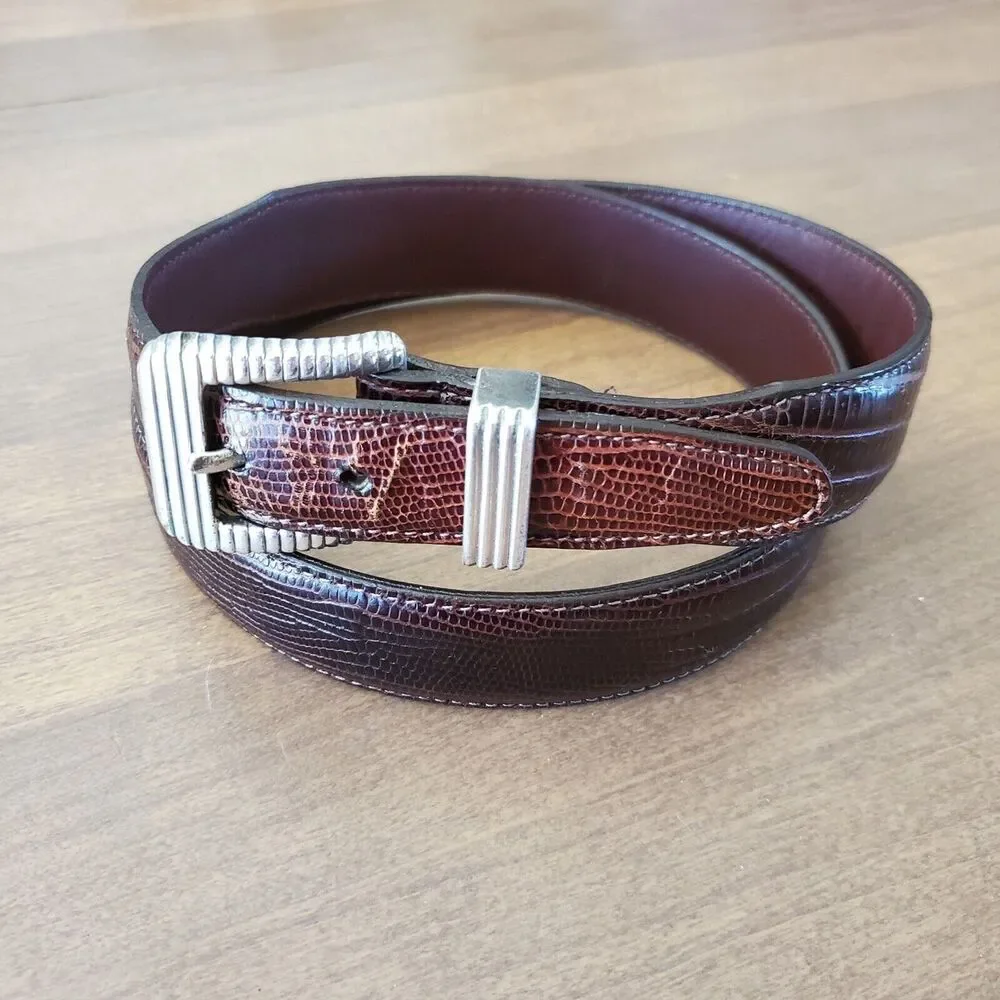 Vintage BRIGHTON Womens Brown Leather Reptile Embossed Belt 34