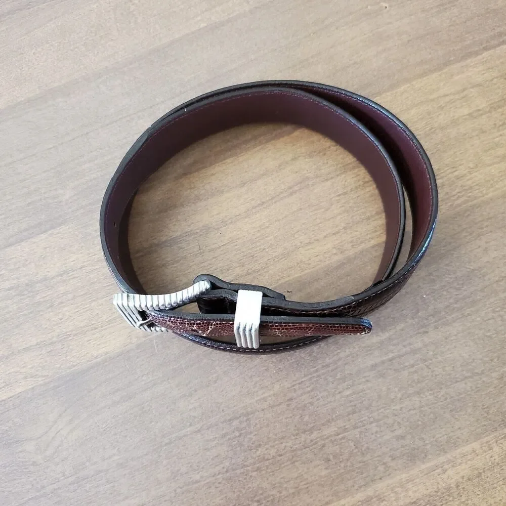 Vintage BRIGHTON Womens Brown Leather Reptile Embossed Belt 34