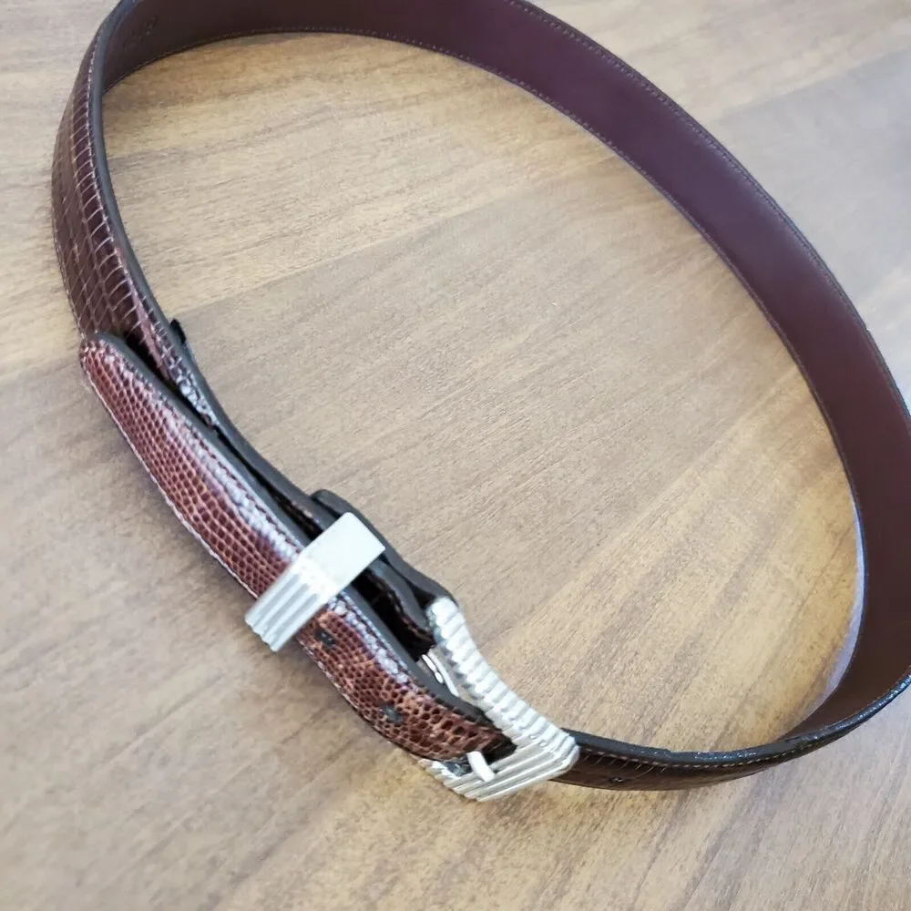 Vintage BRIGHTON Womens Brown Leather Reptile Embossed Belt 34