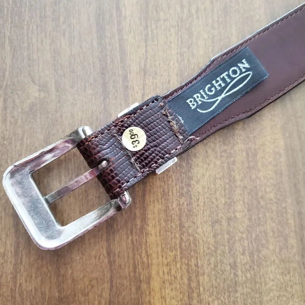 Vintage BRIGHTON Womens Brown Leather Reptile Embossed Belt 34