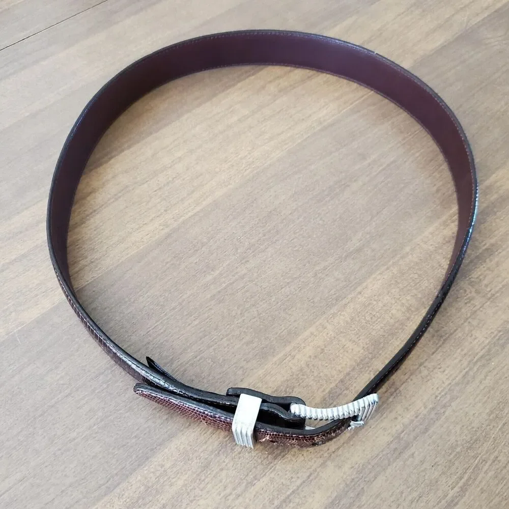 Vintage BRIGHTON Womens Brown Leather Reptile Embossed Belt 34