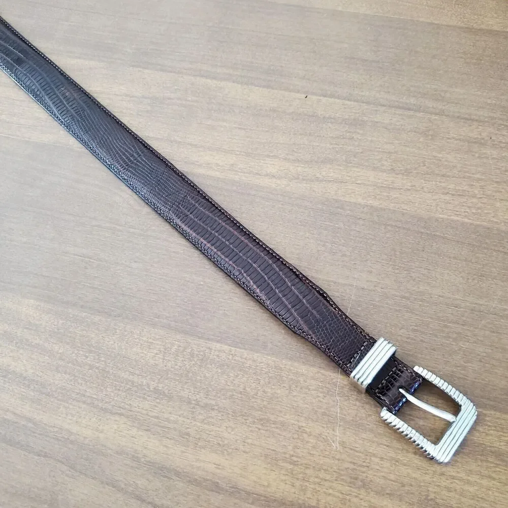 Vintage BRIGHTON Womens Brown Leather Reptile Embossed Belt 34