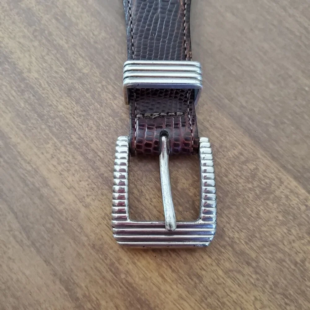 Vintage BRIGHTON Womens Brown Leather Reptile Embossed Belt 34