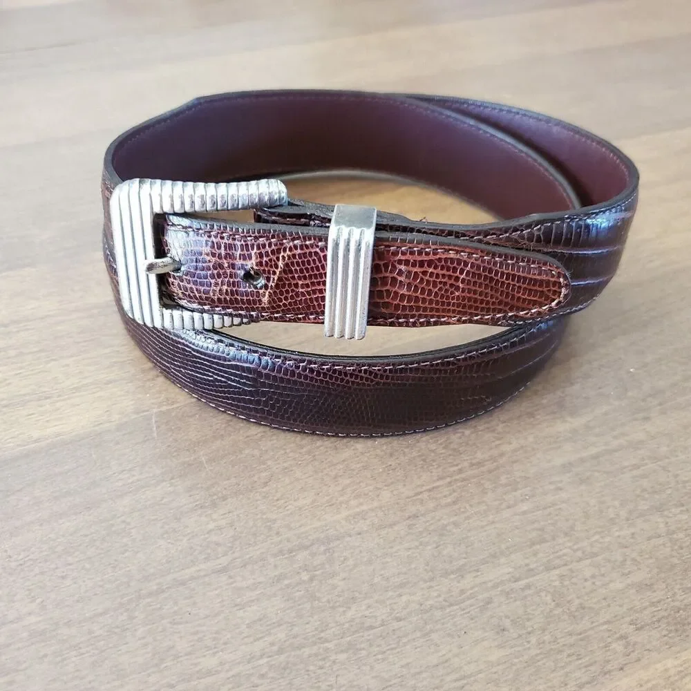 Vintage BRIGHTON Womens Brown Leather Reptile Embossed Belt 34