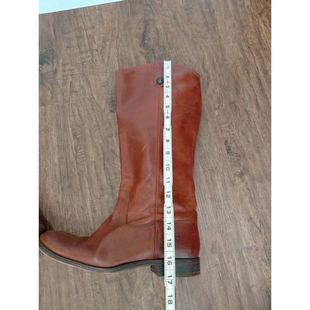 Frye Boots Melissa Button Tall Leather Riding Cognac Brown Womens 11B