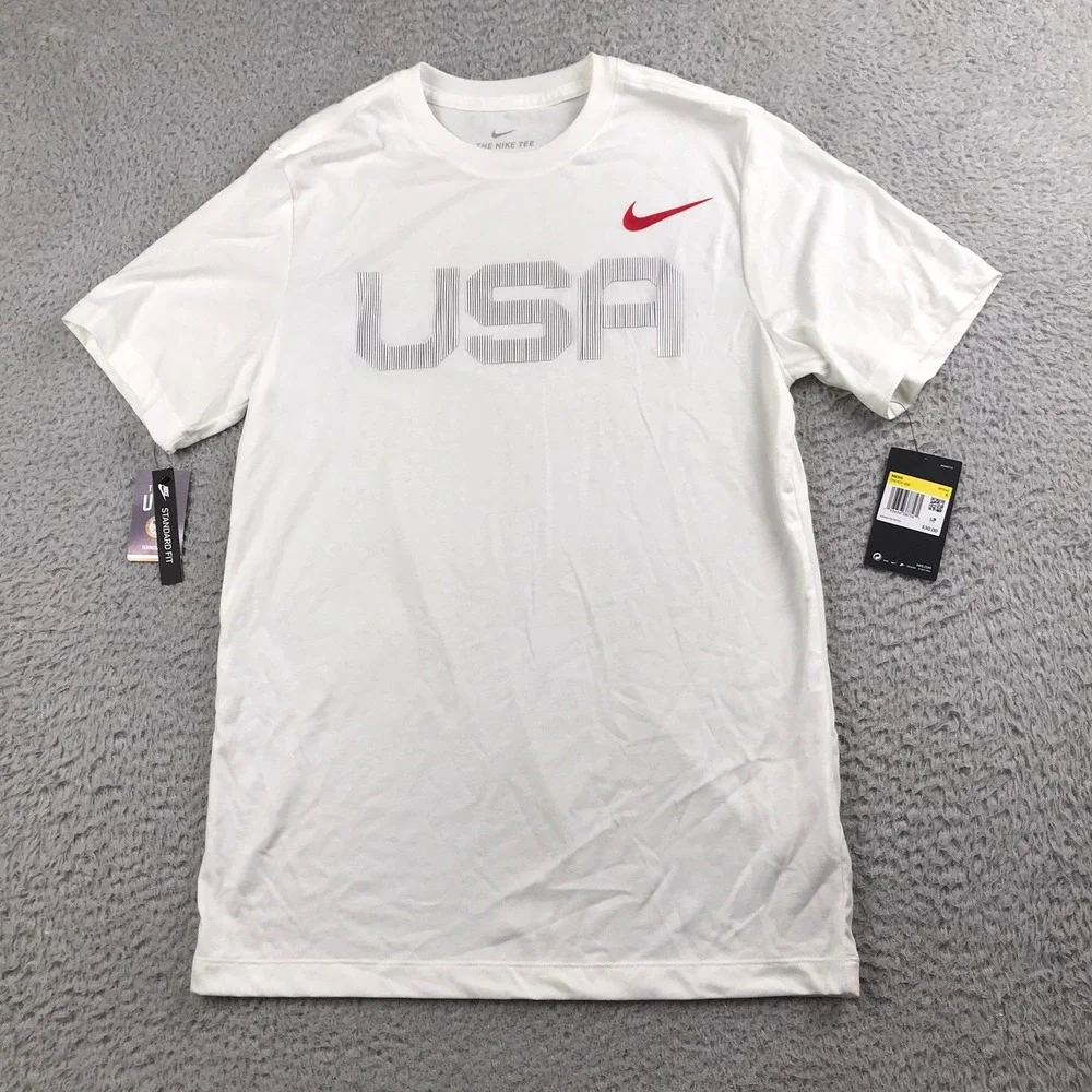 Nike Team USA Olympic T-Shirt Mens S Standard Fit White Graphic Crew Neck NEW
