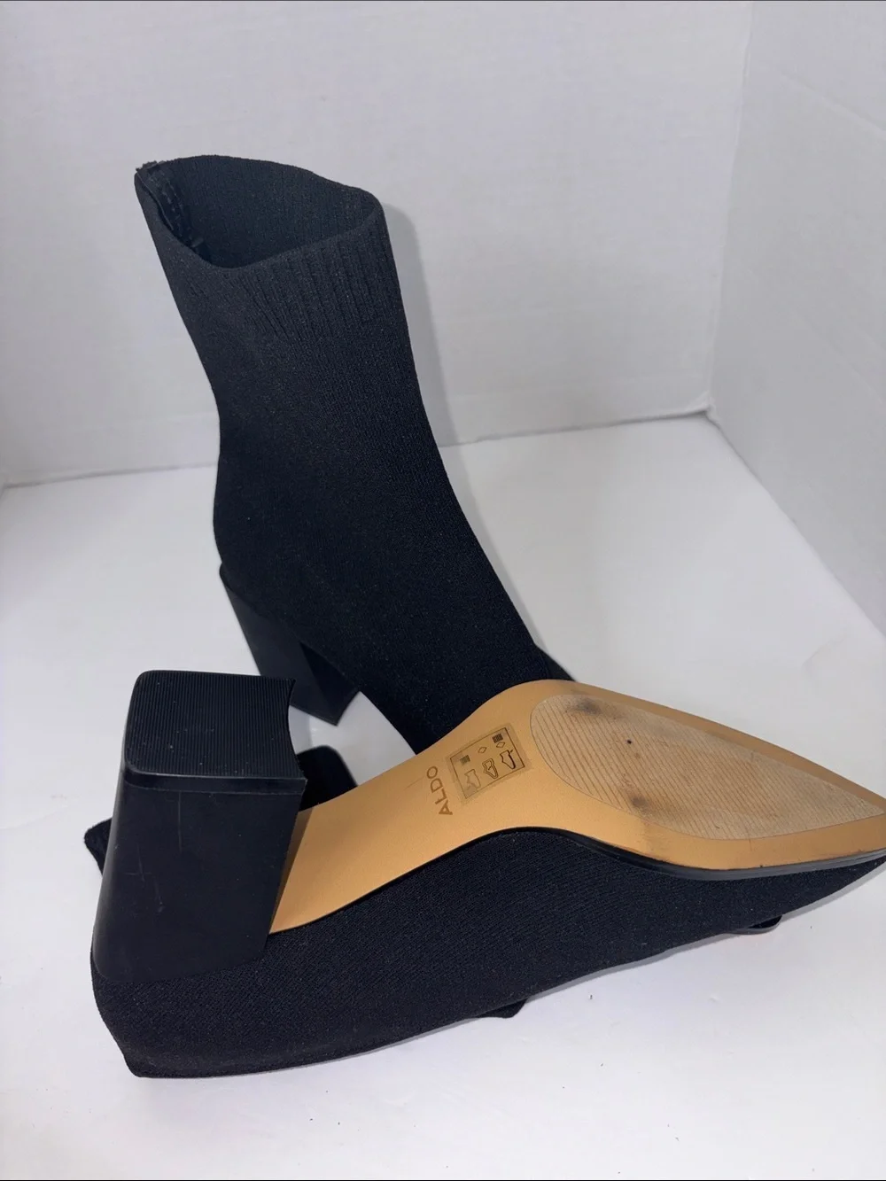 Aldo Black Stretch-Knit Pointed Sock Booties Size 8.5