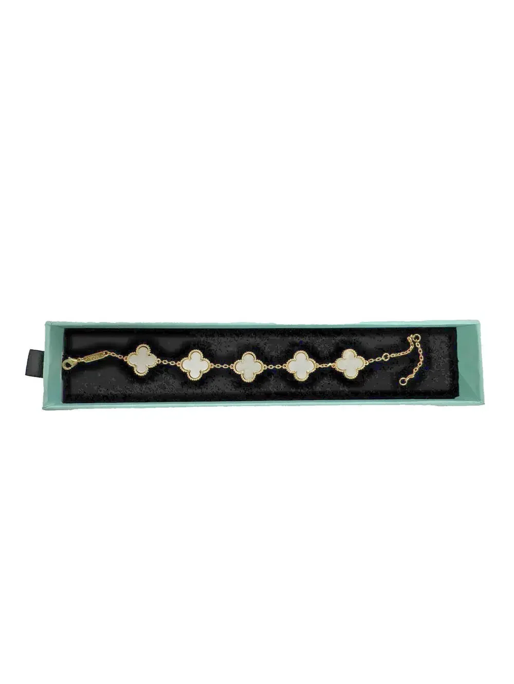 (RB) Clover Four Leaf Gold Tone Mother of Pearl Bracelet Designer Inspired