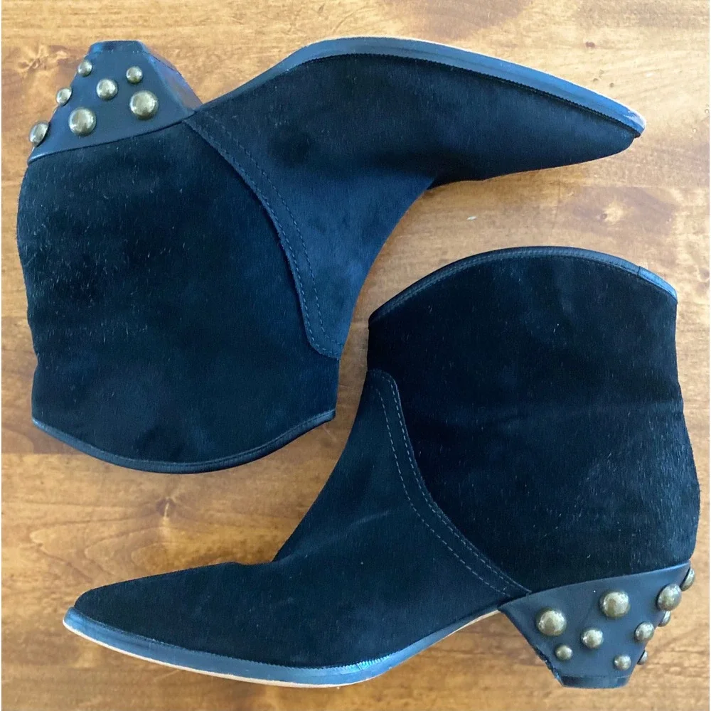 Marc Fisher LTD Rippa Black Suede Studded Heel Booties Womens 6.5M Ankle Boots