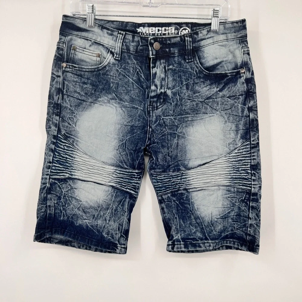 Mecca Since Day One Boys Blue Acid Wash‎ Moto Denim Shorts Size 14 Stretch Fit