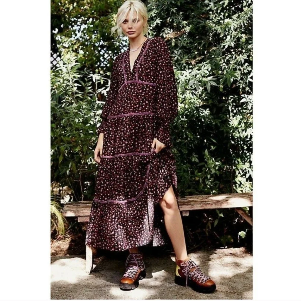 Free People Take A Little Time Floral Long Sleeve Maxi Dress