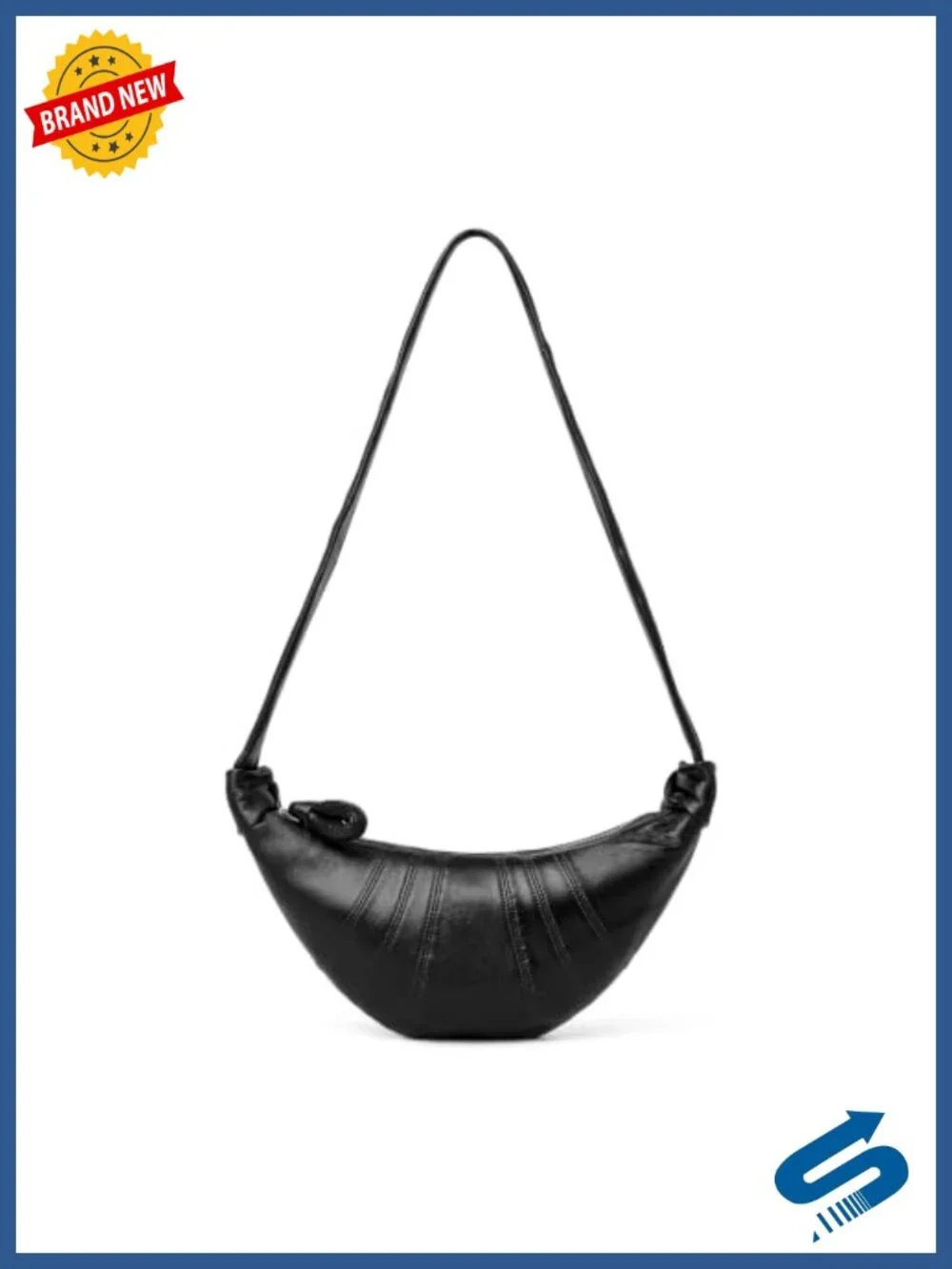 Lambskin Leather Croissant Crossbody Bag with Wide Shoulder Strap, Women's