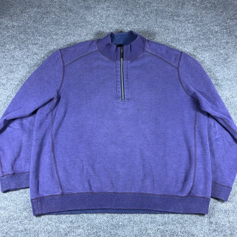 Tommy Bahama Mens 1/4 Zip Pullover Sweater Purple Heathered XL