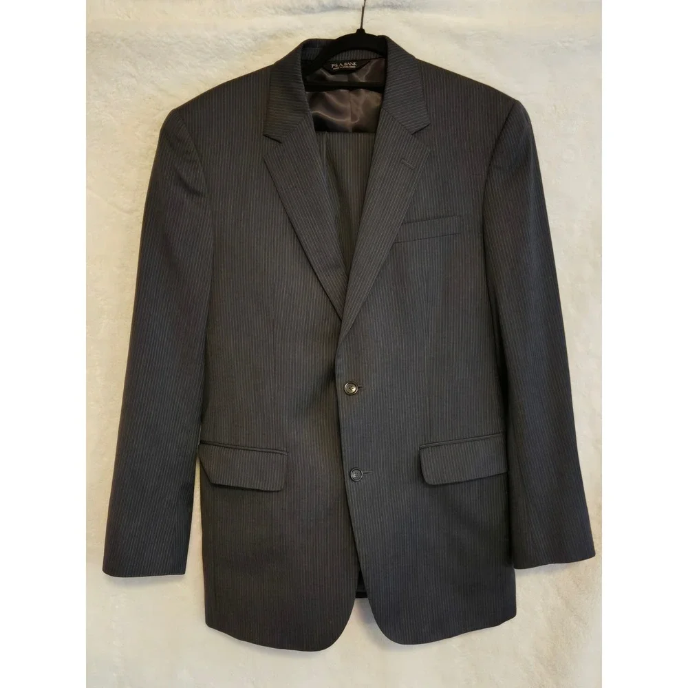 Jos. A. Bank Mens‎ 40L Wool Pinstripe 2-Piece Suit Charcoal Grey Pants 34×34