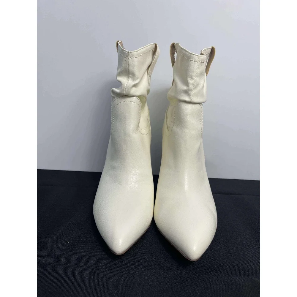 Women's White Pointed Toe Ruched Ankle Boots Stiletto Heel Western‎ Style Size 9