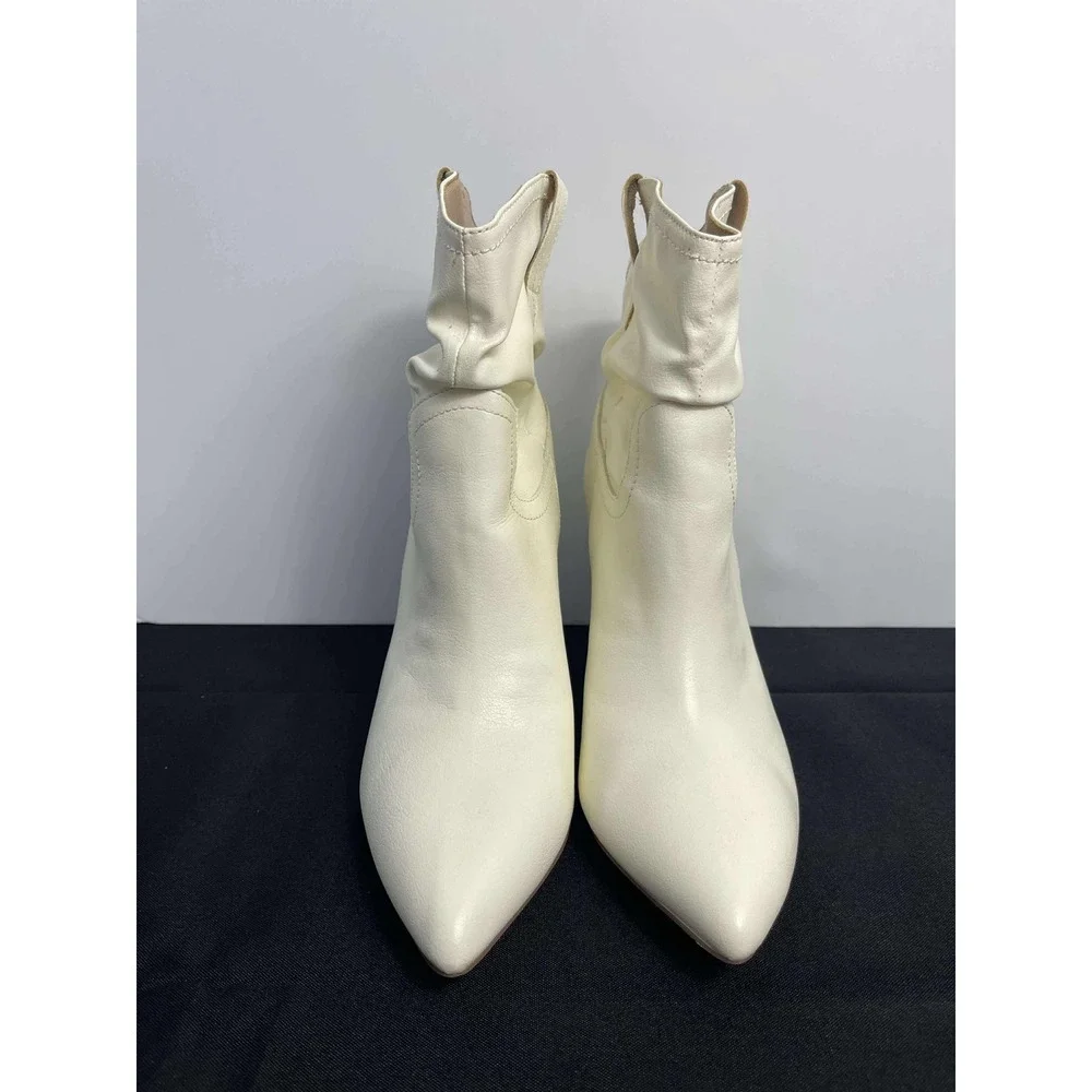 Women's White Pointed Toe Ruched Ankle Boots Stiletto Heel Western‎ Style Size 9
