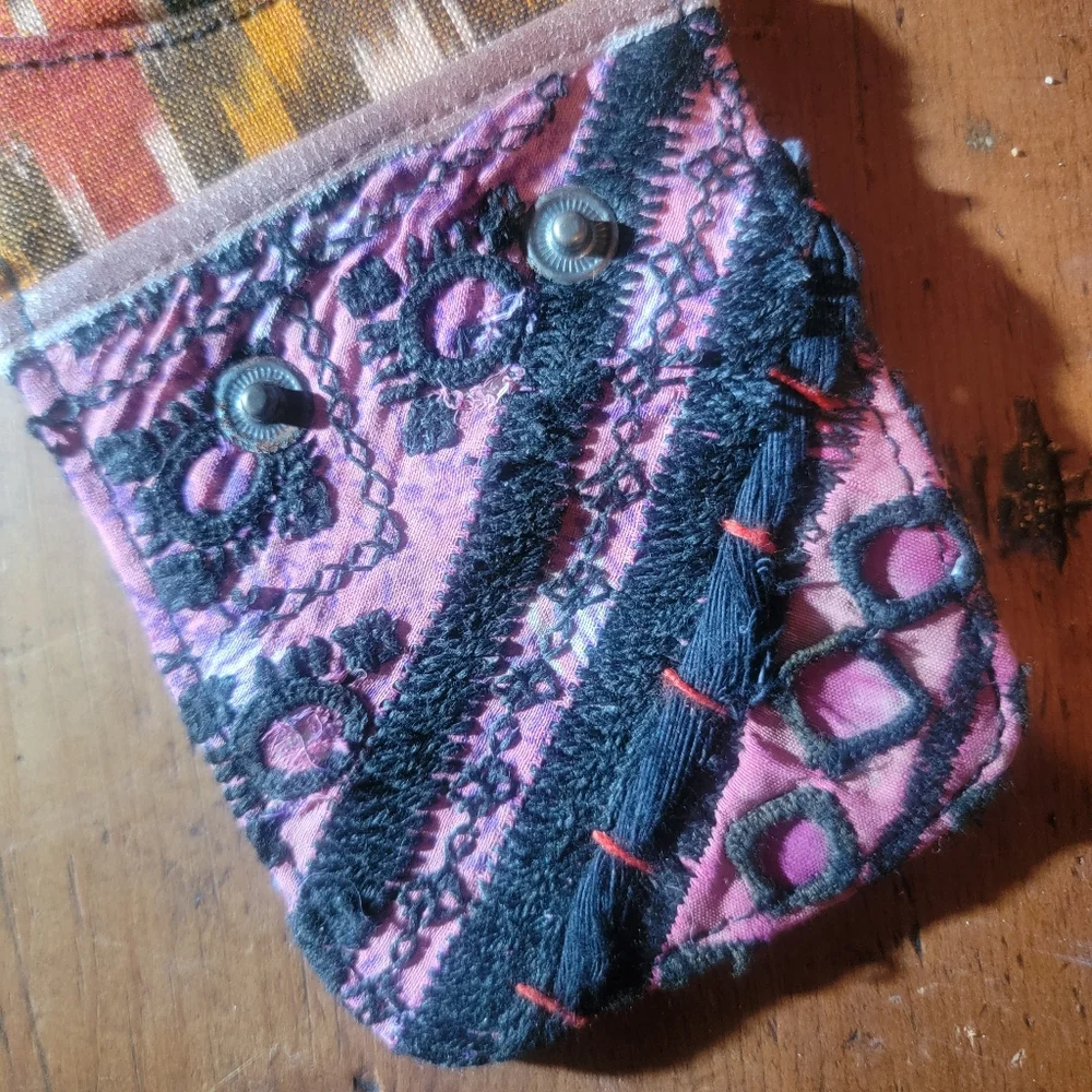 🍄🪬 Free People Boho Embroidered Repurposed vtg banjara hippie Wallet card case