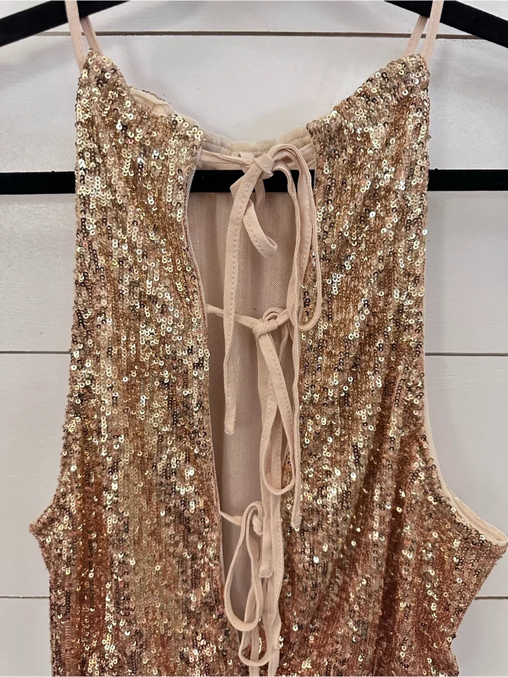 New Free People M gold lights out sequin tie back evening date night party tank