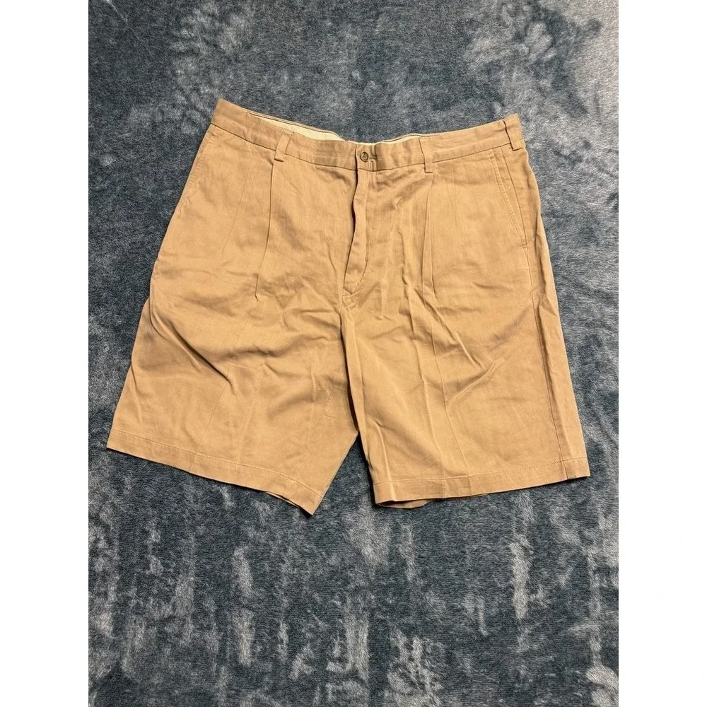 Tommy Bahama Silk Blend Shorts 36 Men's Tan Khaki Herringbone Pleated Tropical
