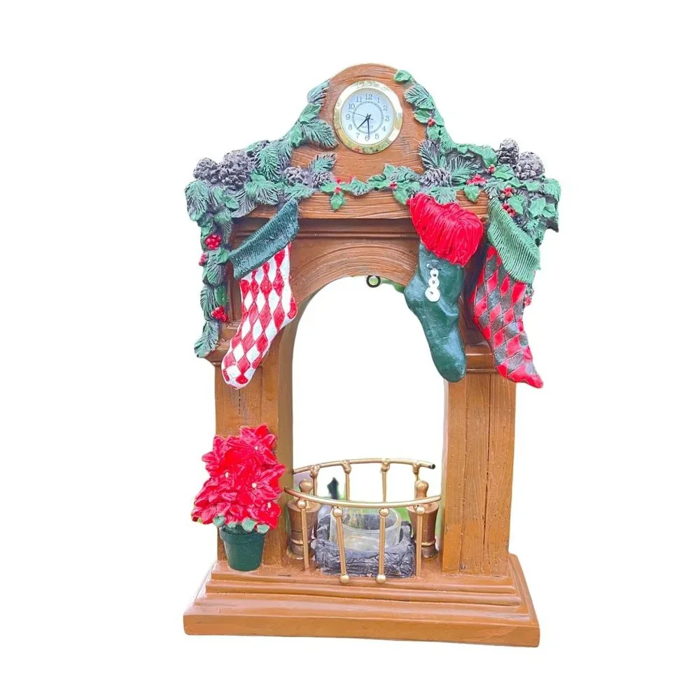 Yankee Candle Christmas‎ Mantle Stockings Clock Poinsettia Candle Holder 12.5in