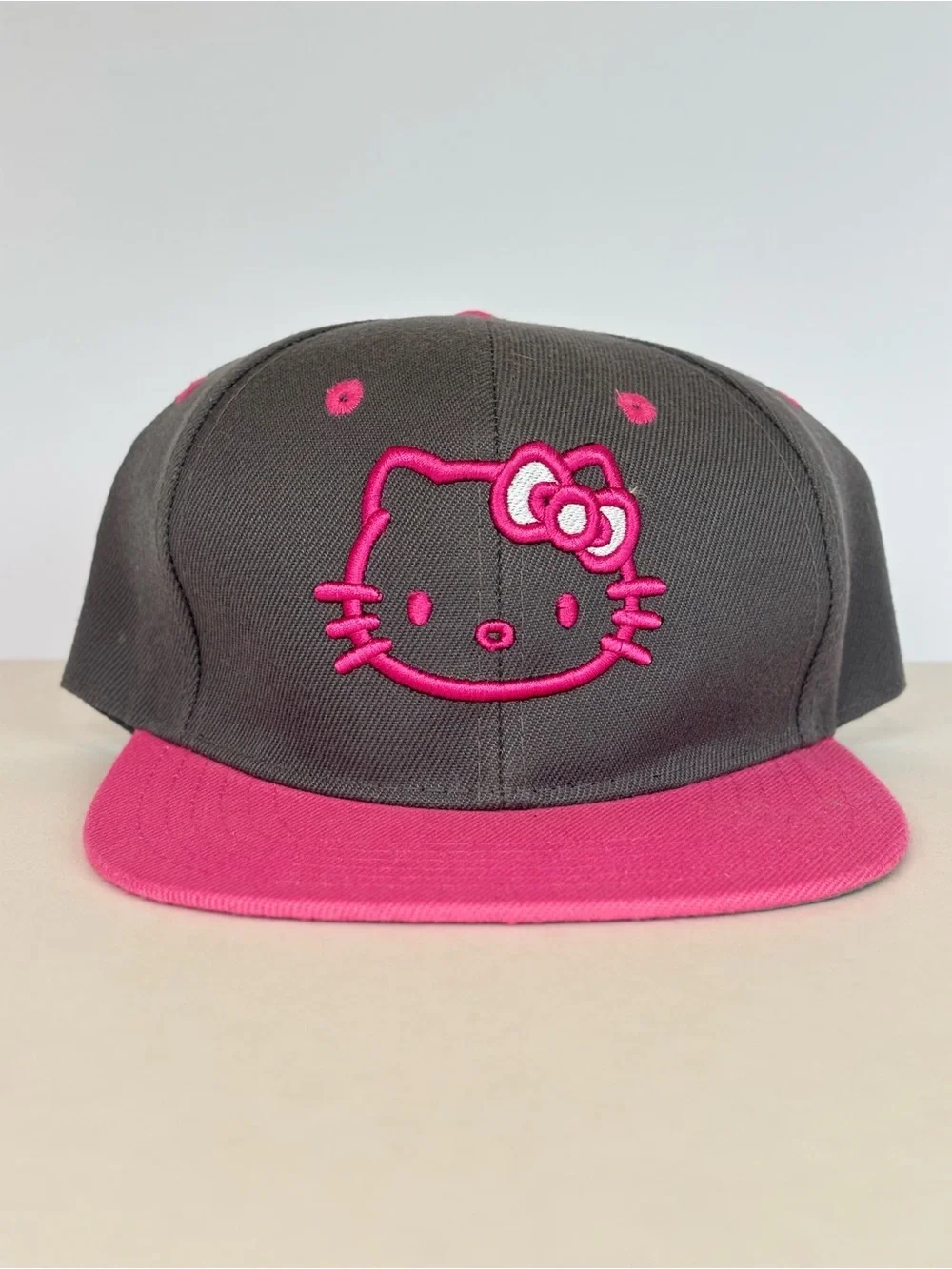 Hello Kitty Gray & Pink Snapback Hat Cap Leader LOGA Embroidered Adjustable OSFA
