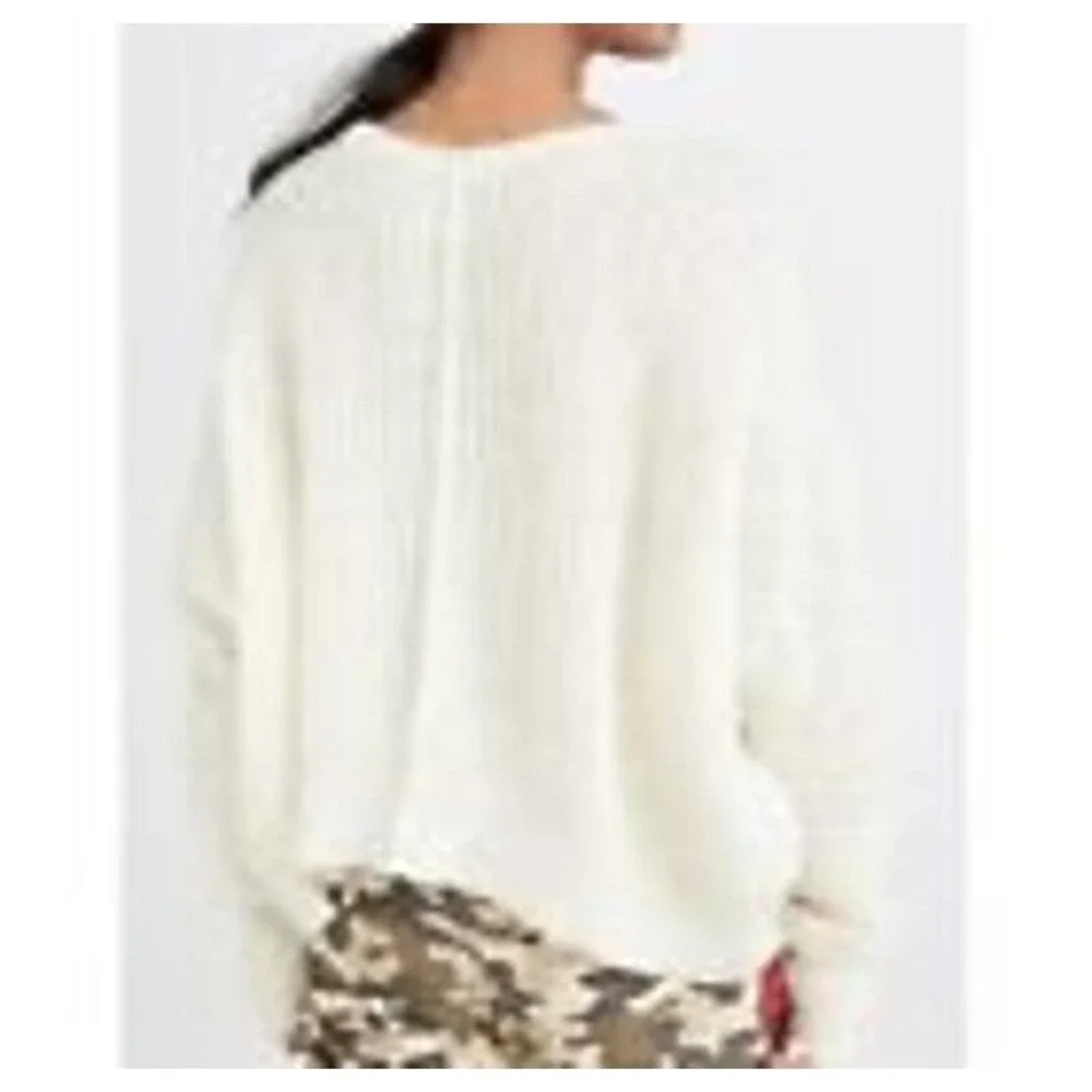 Free People Moonbeam V-Neck Pullover‎ Sweater Alpaca Soft Ivory Crop Size:M NWOT