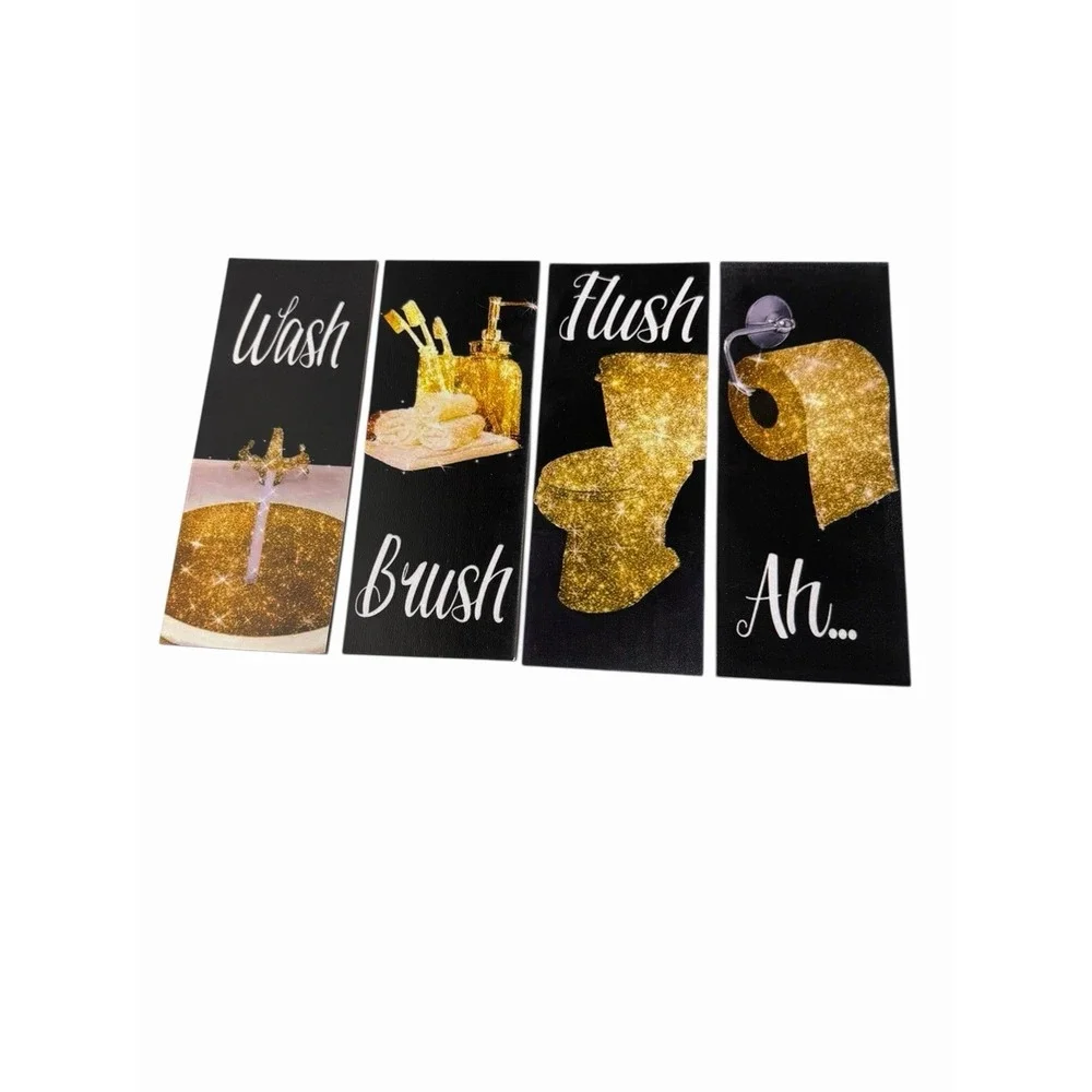 Wood Home Decor Signs‎ gold black WASH BRUSH FLUSH AH bathroom