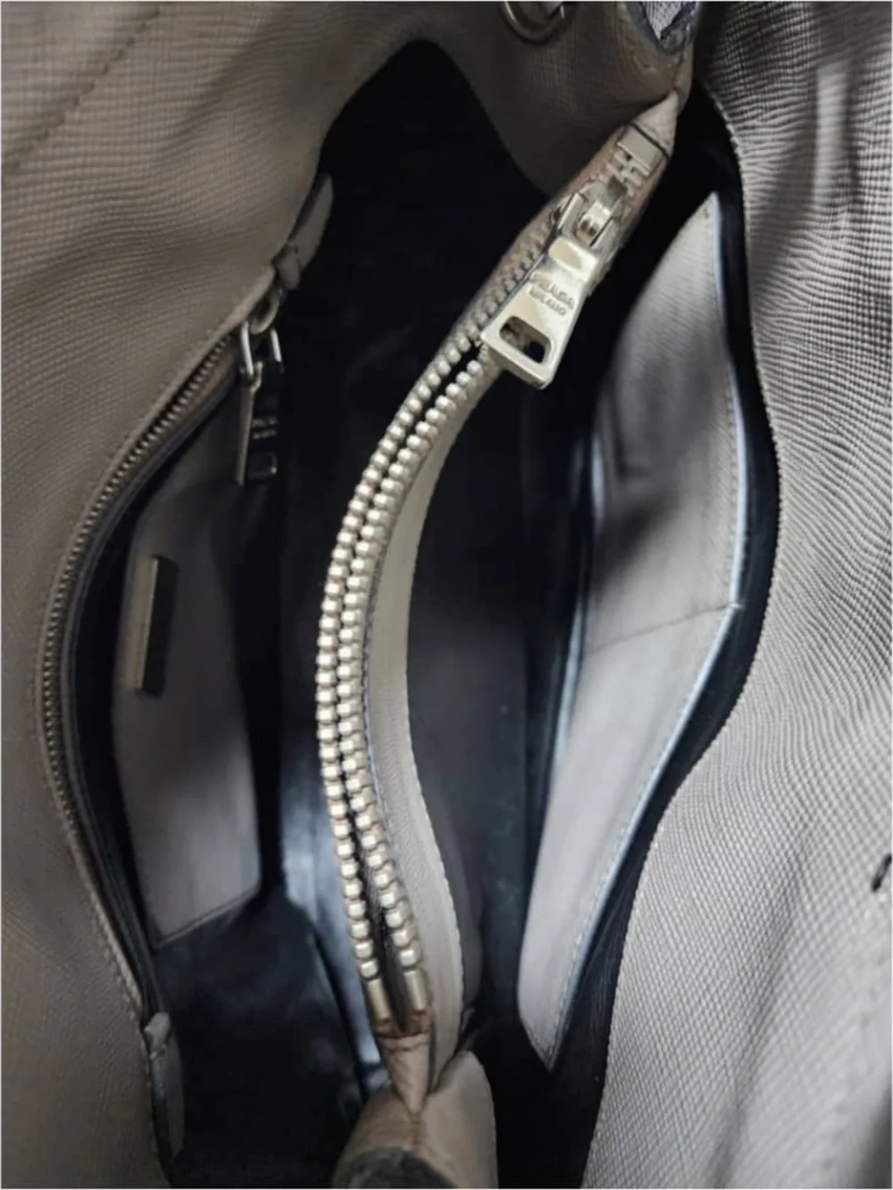 Authentic Prada Grey Saffiano Cuir Leather Twin Tote Bag