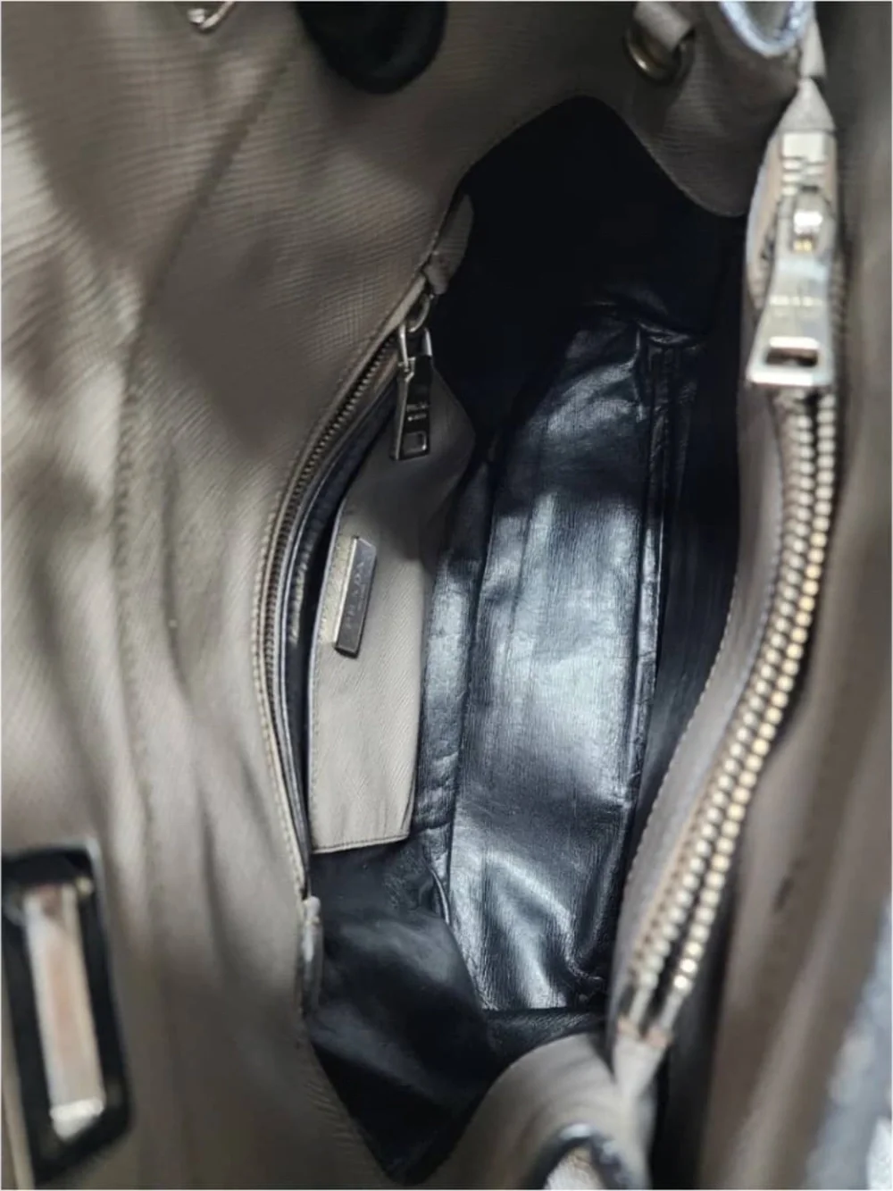 Authentic Prada Grey Saffiano Cuir Leather Twin Tote Bag