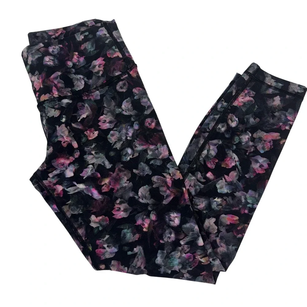 Lululemon Floral Print High Rise 7/8 Crop Leggings Multi‎ Color Womens Size 8