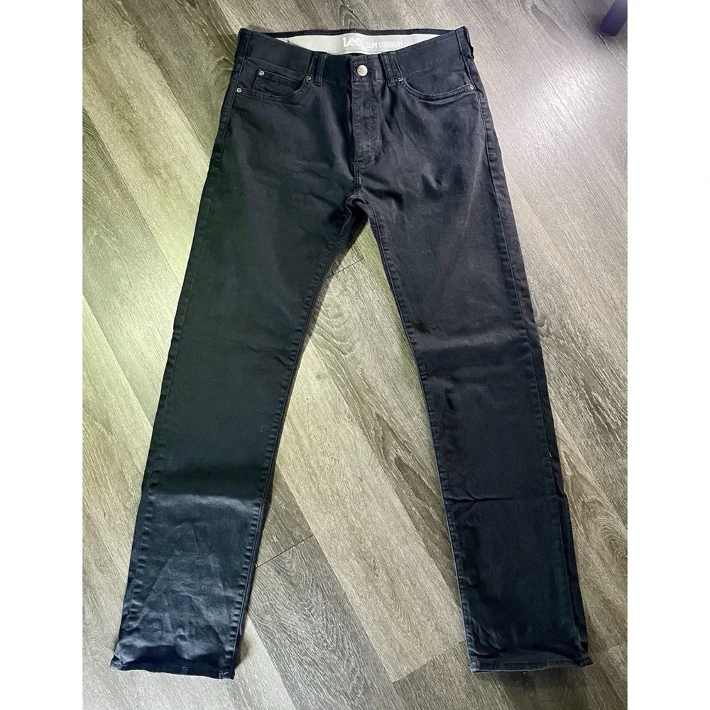 Lee‎ Men's Classic Regular Fit Straight Leg Jeans Denim Pants Double Black 33x34