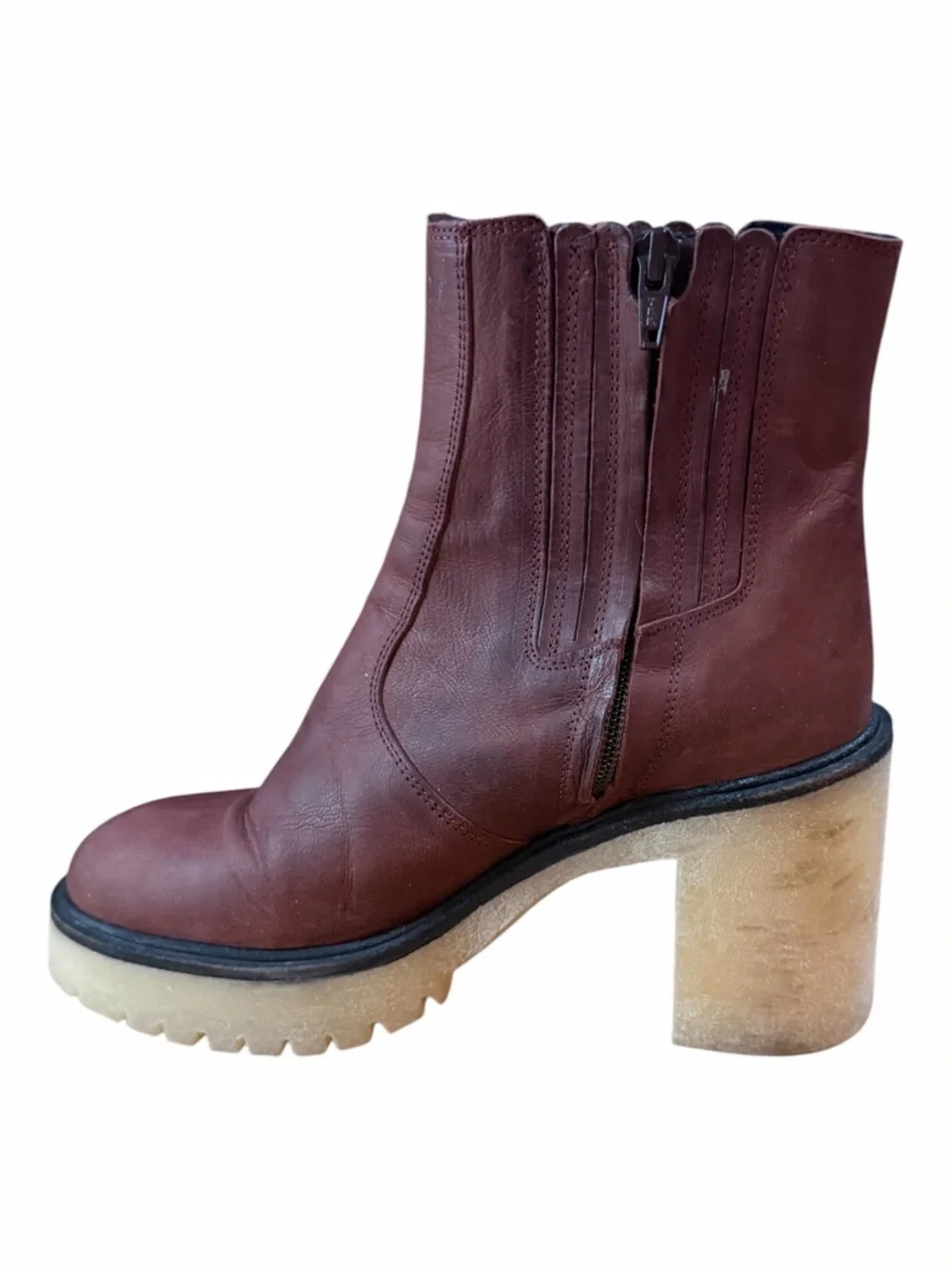 FREE PEOPLE‎ James Leather Chelsea Boot Cherry Chocolate Burgundy 38.5 8