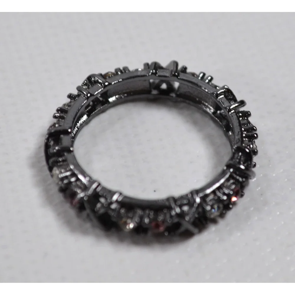 Silver Tone Band Ring with Clear & Light Pink Setting Size‎ 7.5 Cutout Design