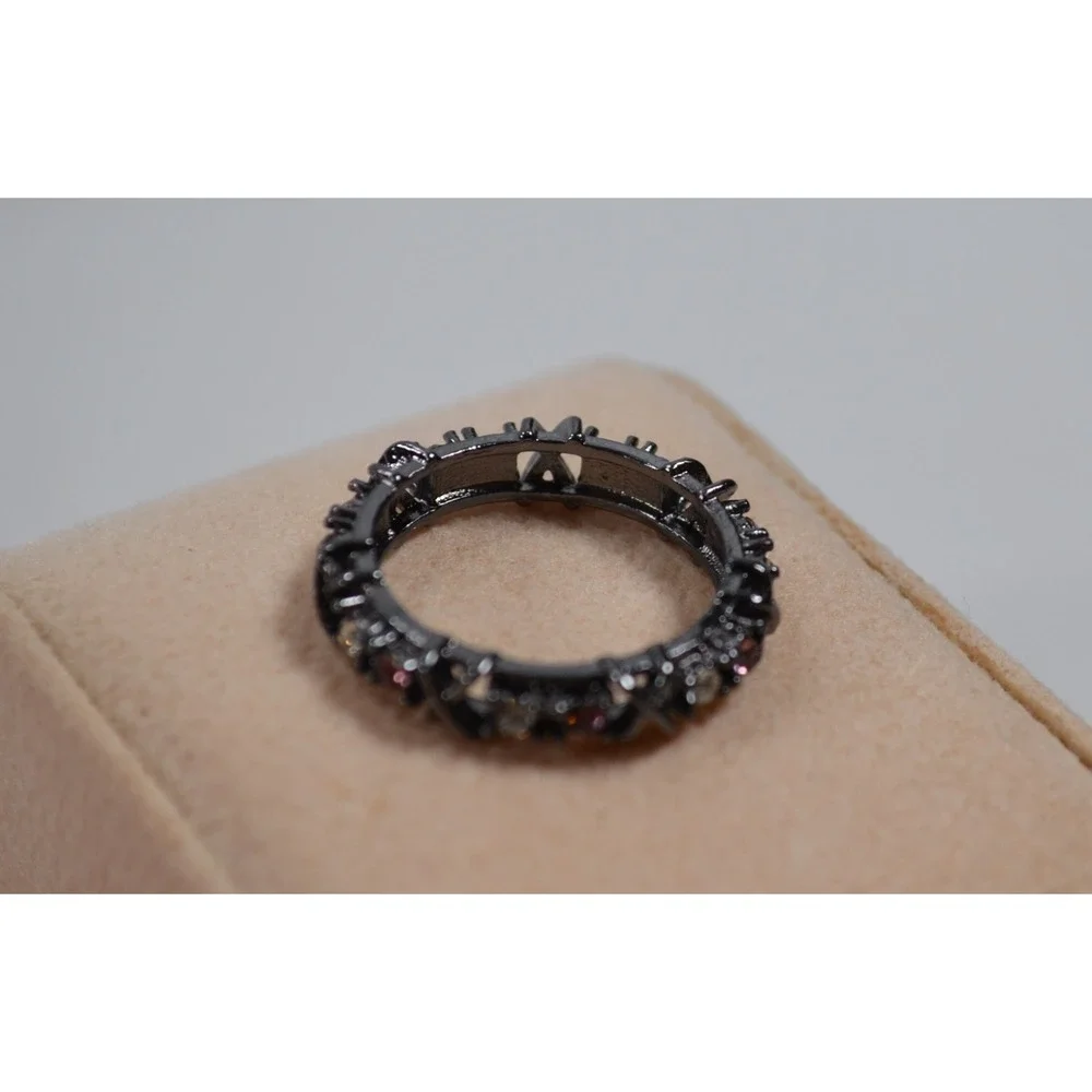 Silver Tone Band Ring with Clear & Light Pink Setting Size‎ 7.5 Cutout Design