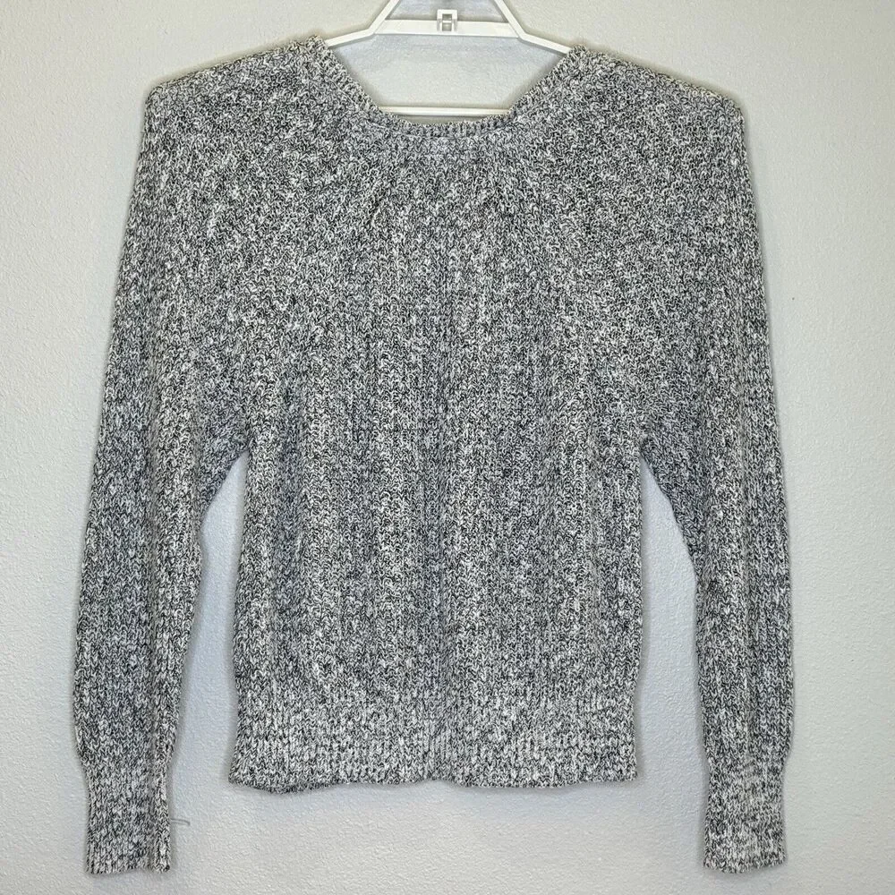 Free‎ People Pullover Sweater Sz Large White Black Long Sleeve Cotton Blend Knit
