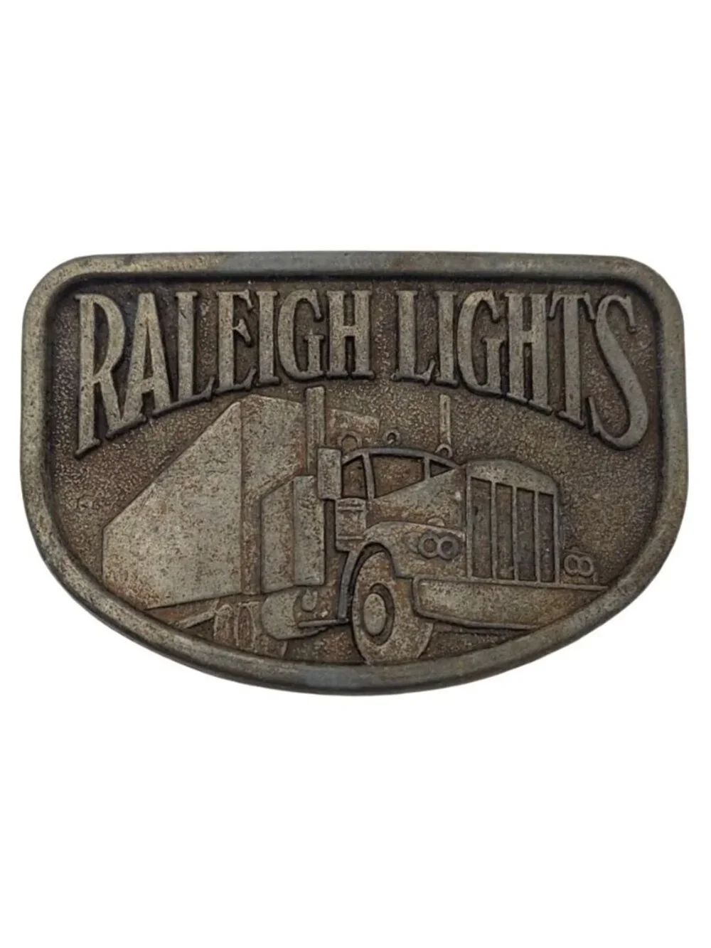 Belt Buckle Raleigh Lights Semi Truck Pewter Tone Collectible Promo 70s Vintage