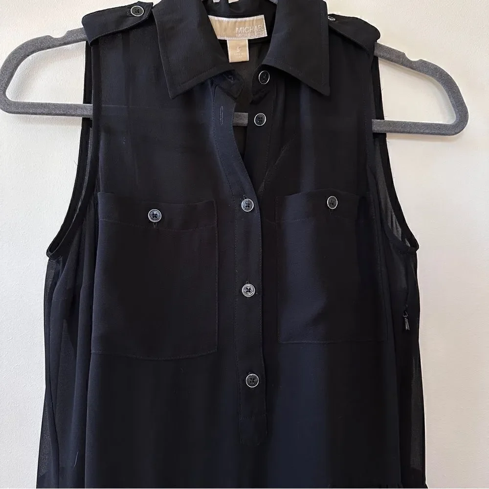 Michael Kors Black Sheer Hi-Lo PopOver Dress S‎