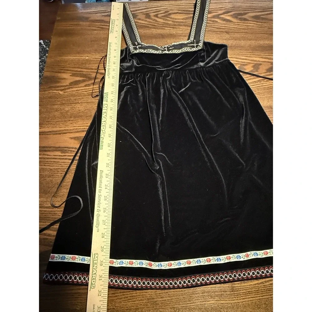 Free People Scandinavian Tunic Dress Black Velvet Boho Embroidered Trim Womens S